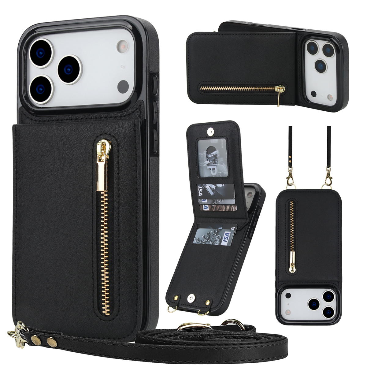Leather Wallet Card Holder Phone Cover - Dompet Kulit dengan Resleting dan Tempat