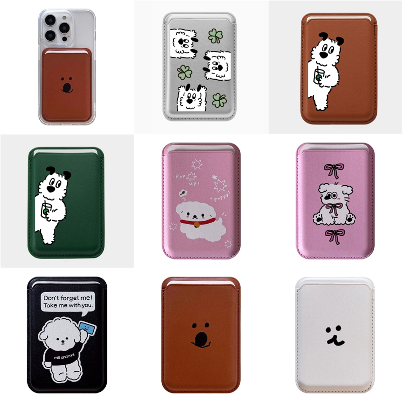 Leather Wallet Card Holder Phone Cover - Casing Dompet Kartu Magnetik Motif Anjing