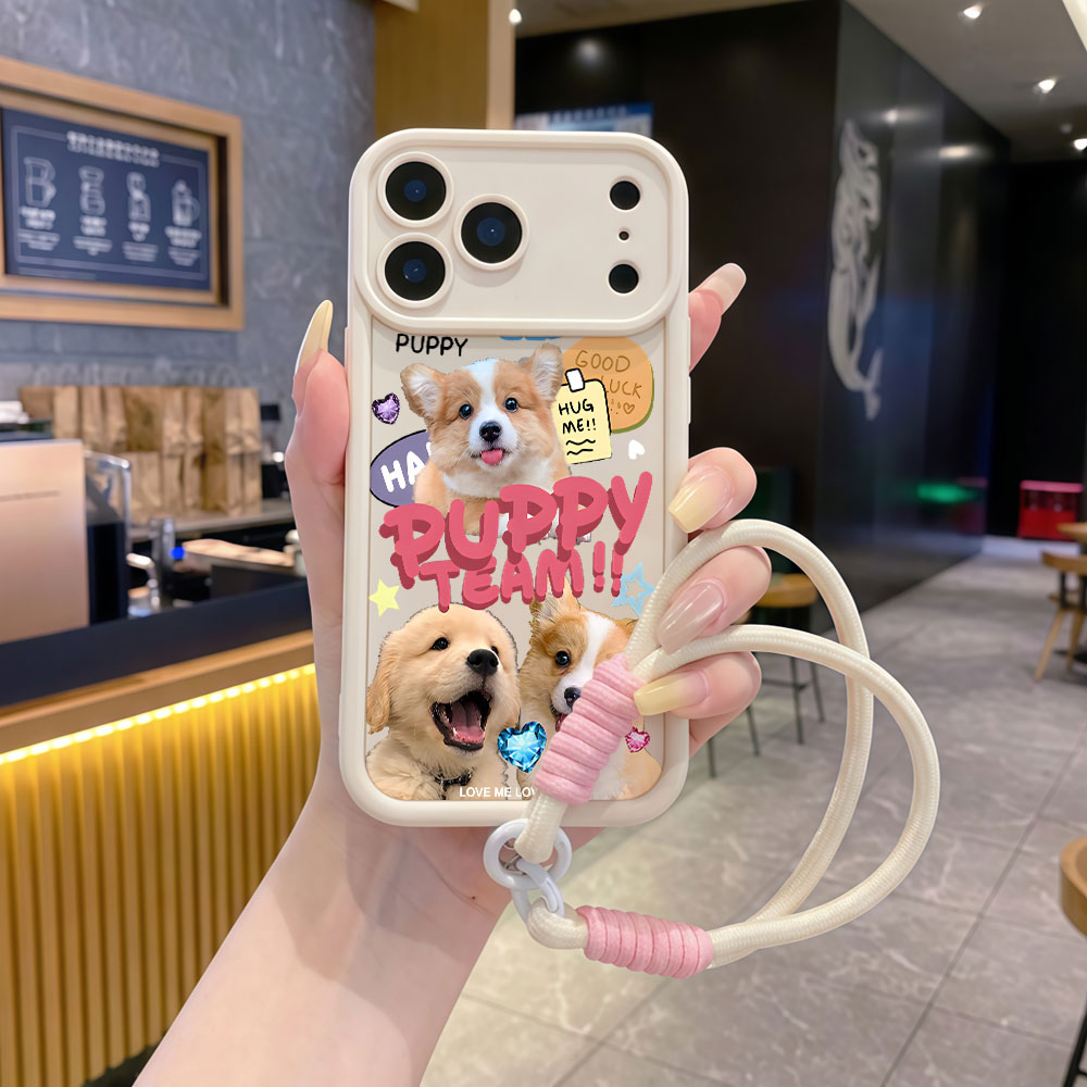 Cute Cartoon Wrist Strap Silicone Case - Casing Ponsel Lembut dengan Tali Lanyard