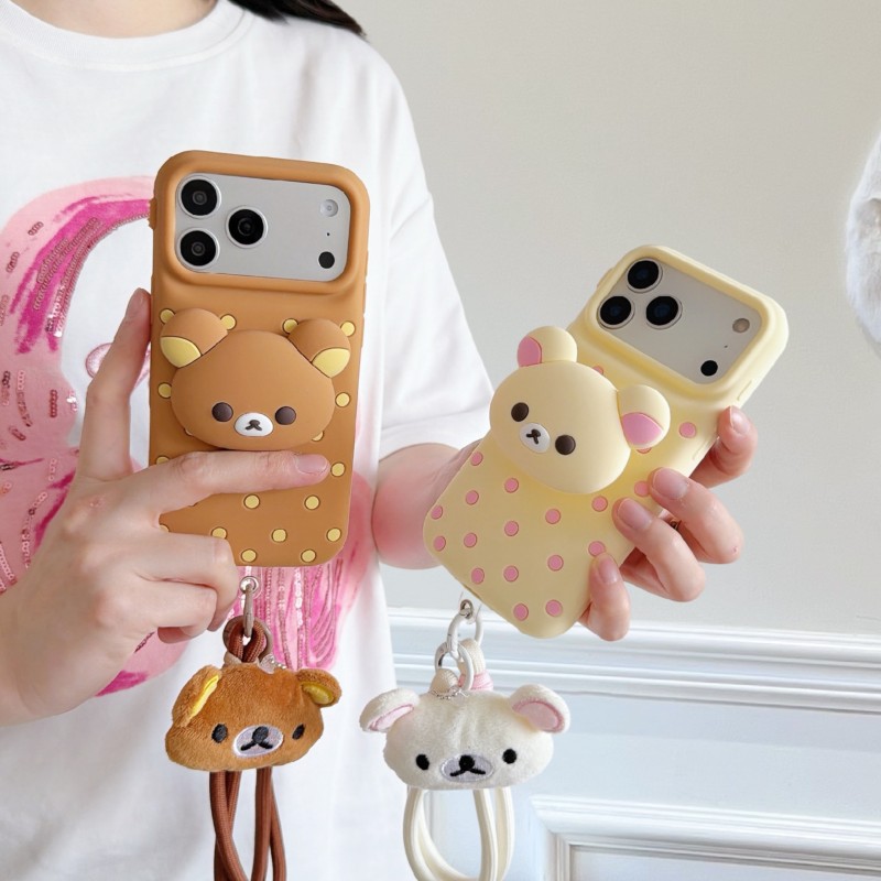 Cute Cartoon Wrist Strap Silicone Case - Casing HP Silikon 3D Rilakkuma Bear
