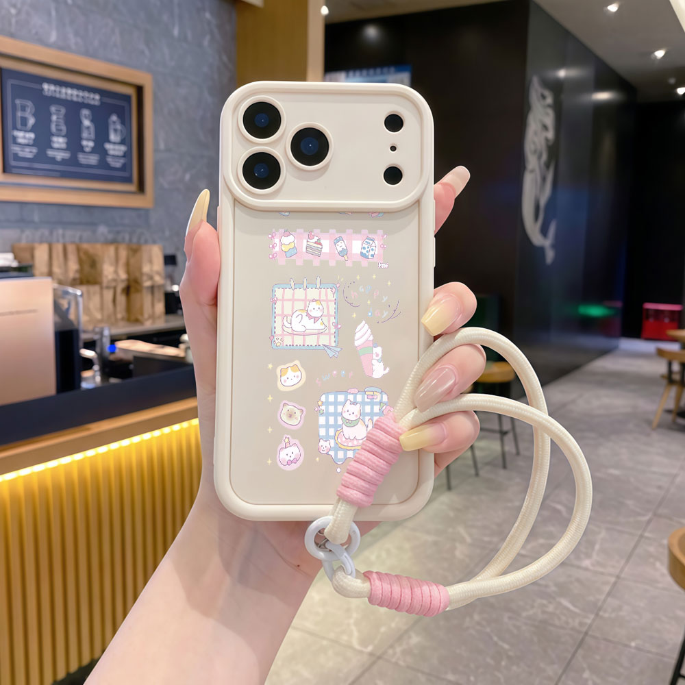 Cute Cartoon Wrist Strap Silicone Case - Casing Ponsel Tali Pergelangan Tangan Motif