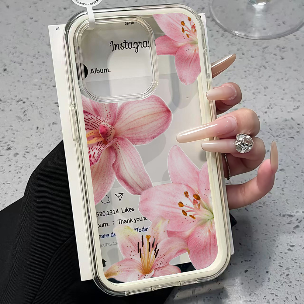 Clear Shockproof Bumper Case - Casing Ponsel Transparan Motif Bunga Lily