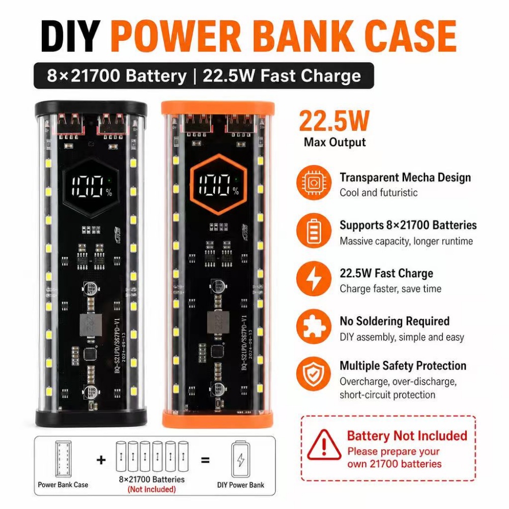Power Banks - Casing Baterai 8*21700 22.5W Pengisian Cepat