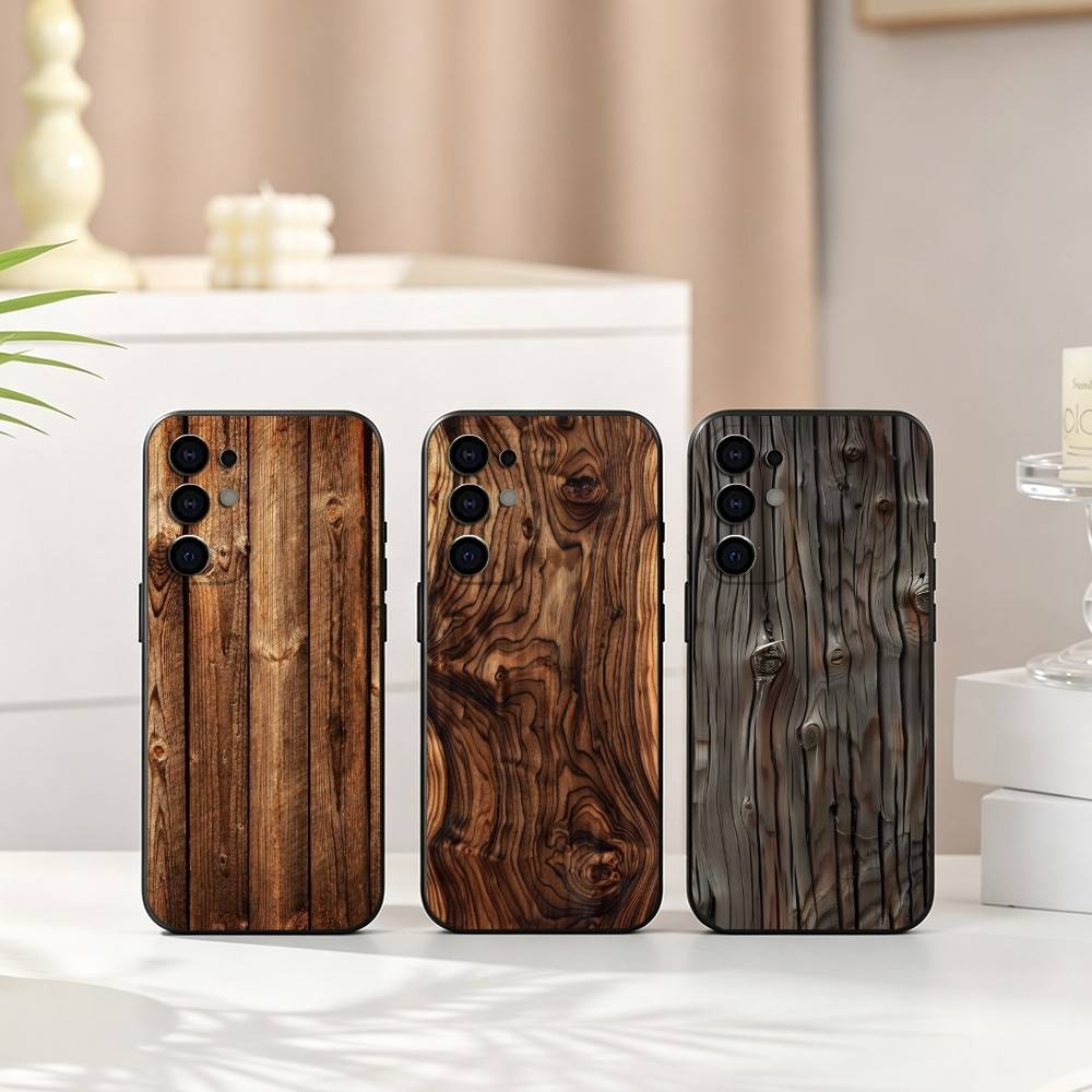 Vintage Floral Pattern Soft Case - Casing Ponsel Pola Kayu Vintage Hitam