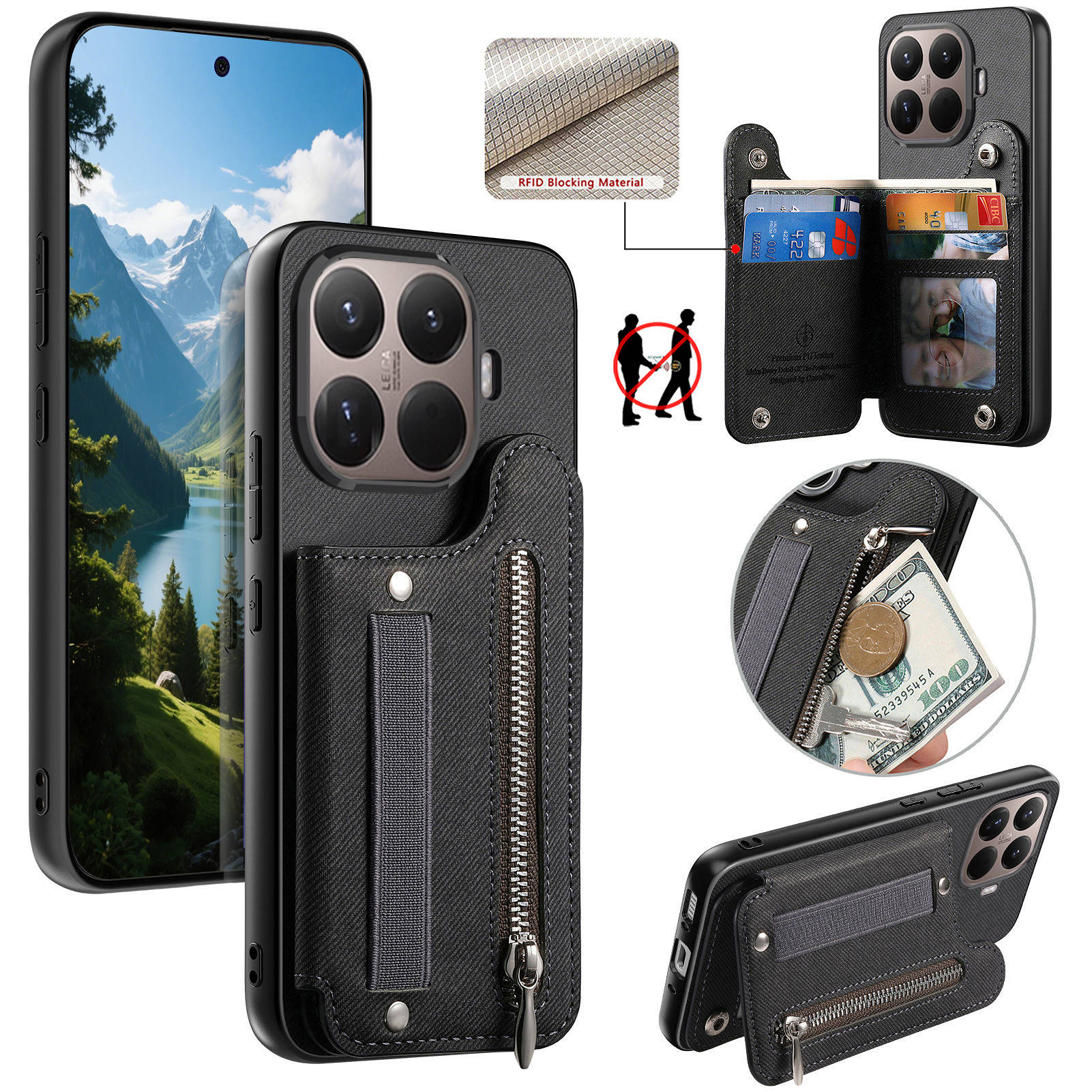 Leather Wallet Card Holder Phone Cover - Dompet Kulit dengan Tali Pergelangan Tangan
