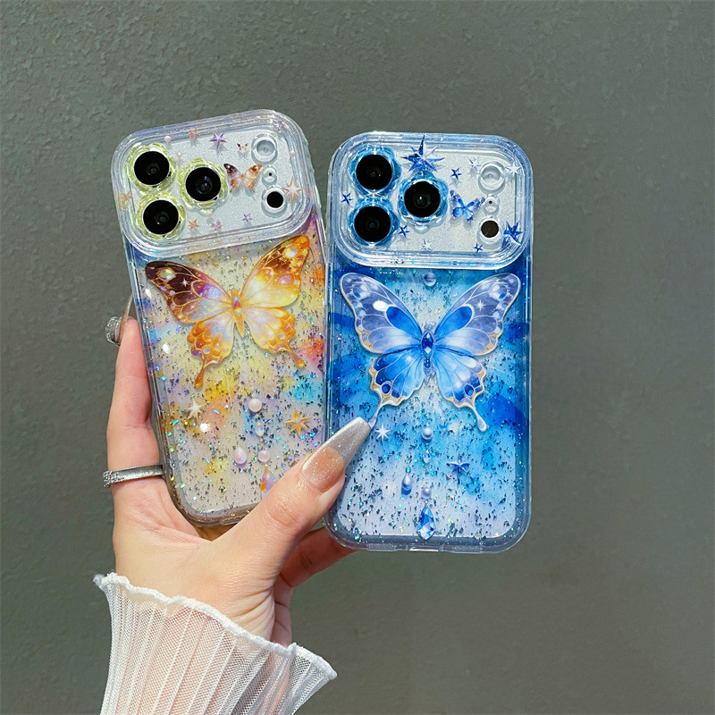 Clear Shockproof Bumper Case - Casing Ponsel Mewah Berpola Kupu-Kupu dengan