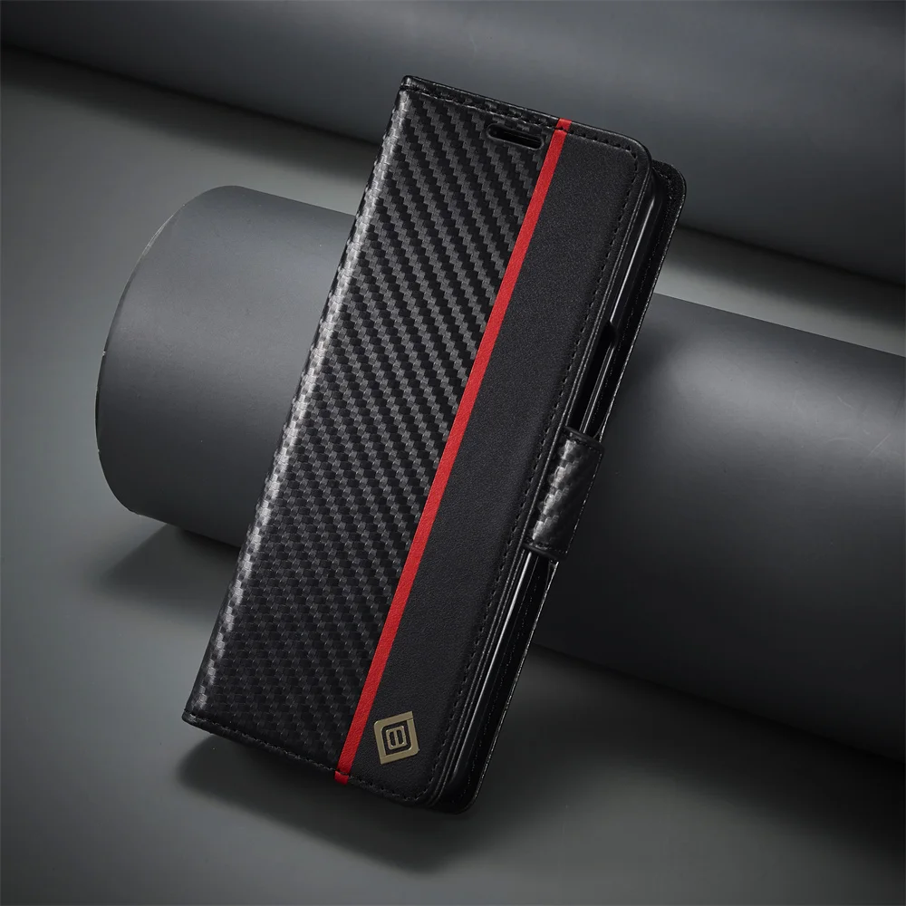 Penutup Kulit PU Serat Karbon  - Leather Wallet Card Holder Phone Cover ulasan dan harga