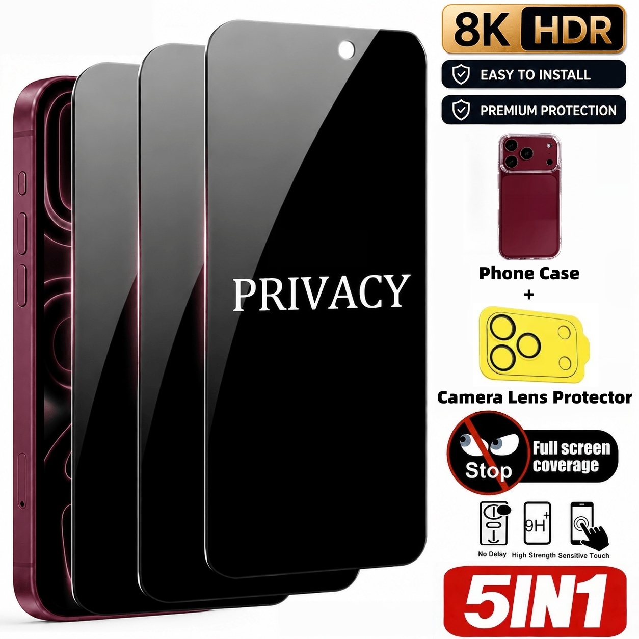 [5 Pcs Set] 3 Pcs Pelindung La - Anti Spy Privacy Glass Case ulasan dan harga