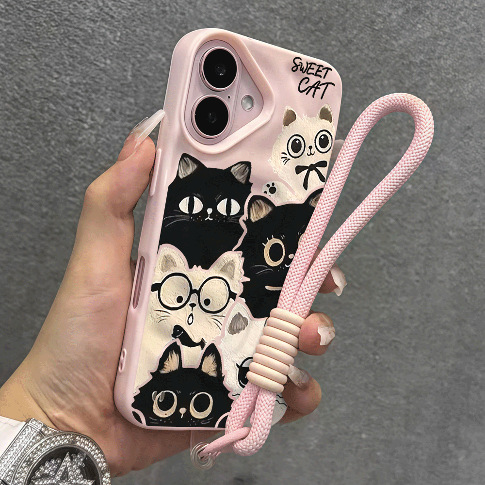 Casing Ponsel dengan Tali Perg - Cute Cartoon Wrist Strap Silicone Case ulasan dan harga